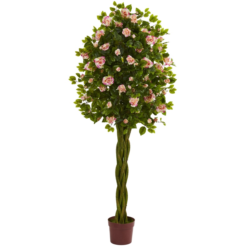 6’ Rose Artificial Tree With Woven Trunk