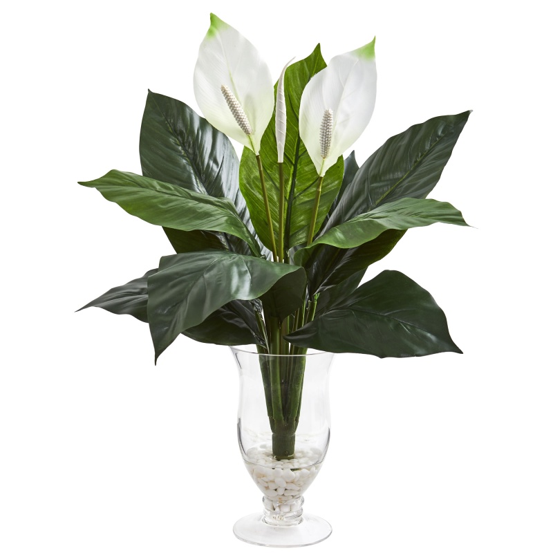 Spathifyllum Artificial Plant In Glass Vase