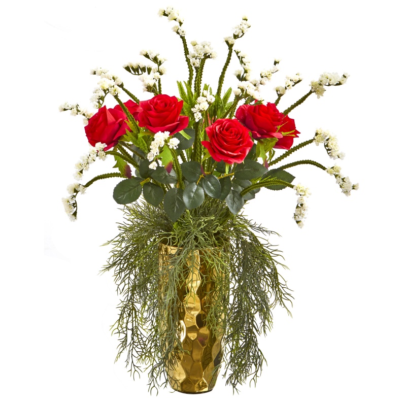 Red White Artificial Rose Arrangement