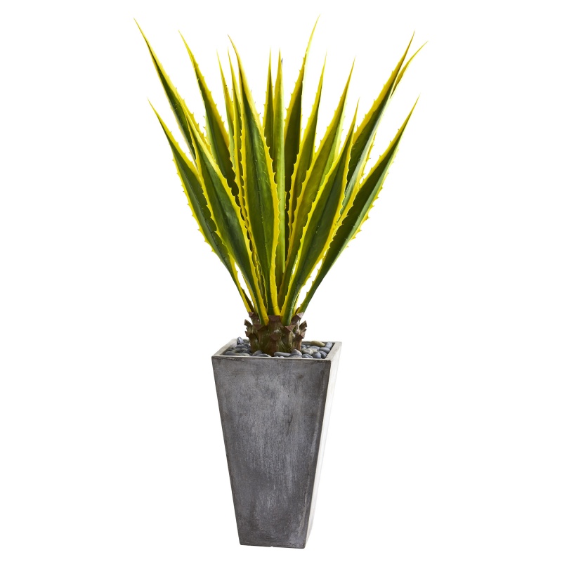 5’ Agave Artificial Plant In Gray Planter