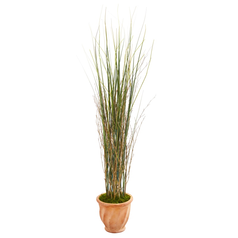 41” Grass And Bamboo Artificial Plant In Terra-Cotta Planter