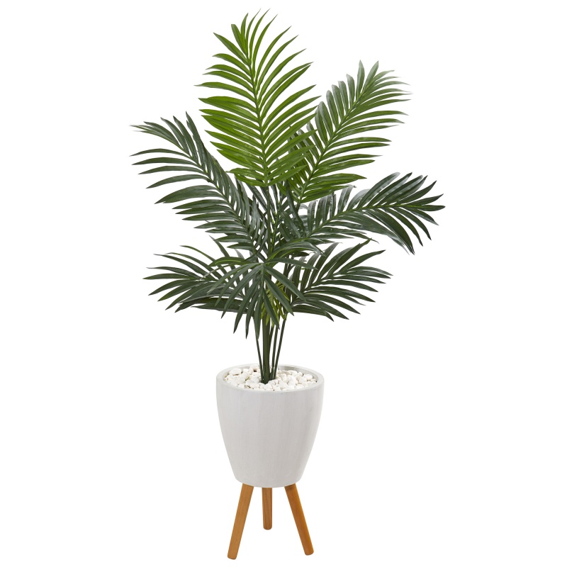 4.5’ Kentia Artificial Palm Tree In White Planter With Legs