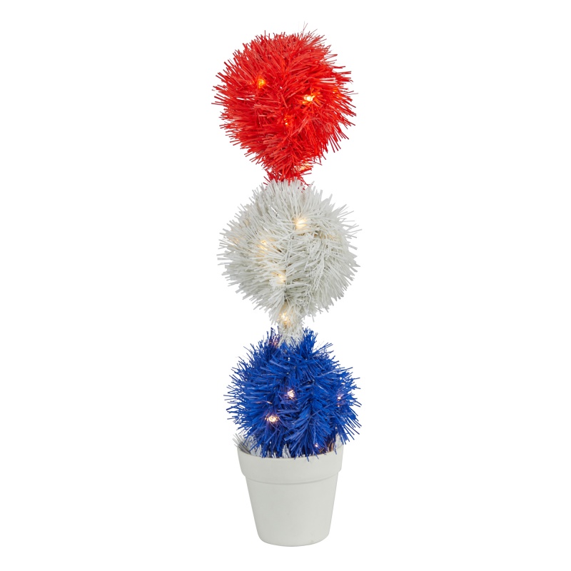 18” Red, White And Blue Americana Artificial Topiary Plant
