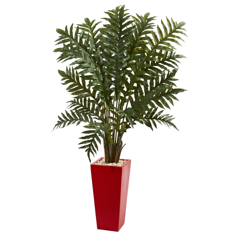4.5’ Evergreen Artificial Plant In Red Tower Vase