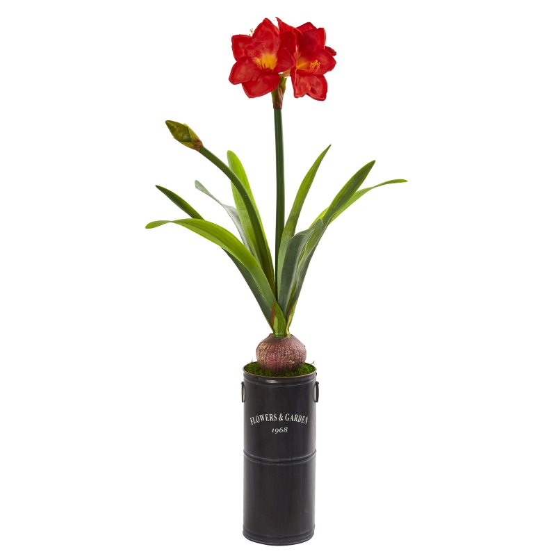 40” Amaryllis Artificial Plant In Garden Planter