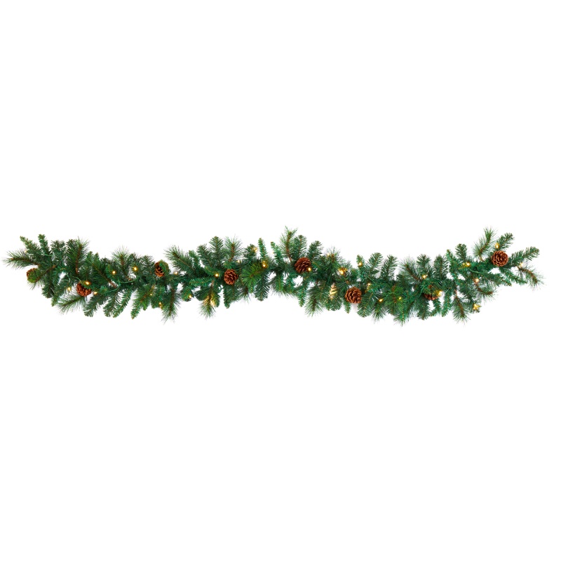 6’ Mixed Pine And Pinecone Artificial Garland With 35 Clear Led Lights