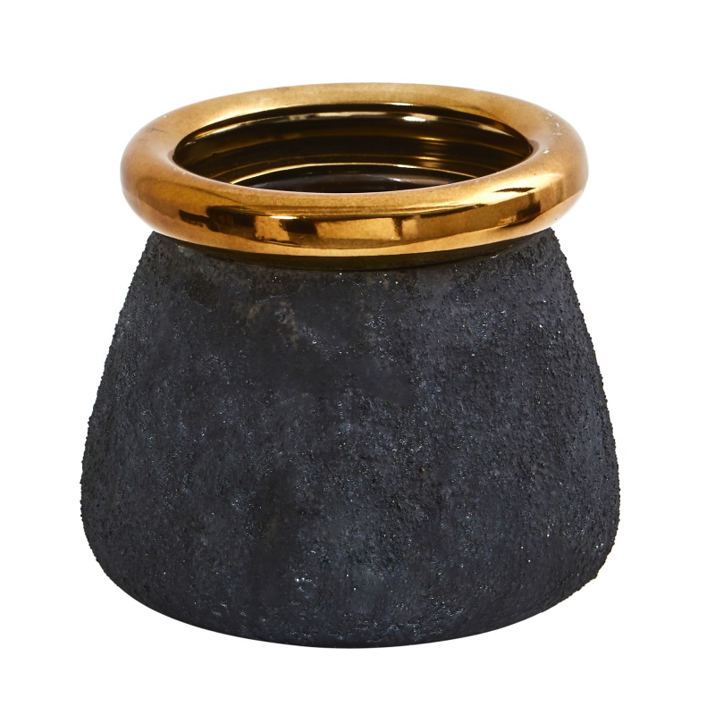 10” Stone Planter With Bronze Rim