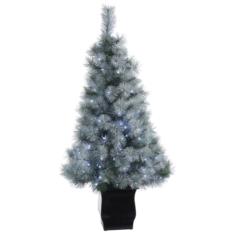 4' Snowy Mountain Pine Artificial Christmas Tree With 150 Led Lights And Decorative Planter