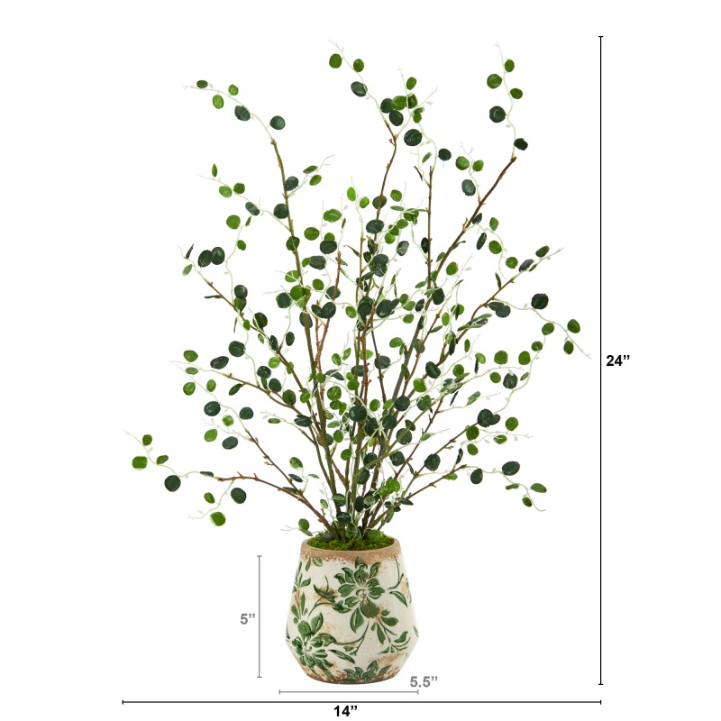24” Night Willow Artificial Plant In Floral Planter