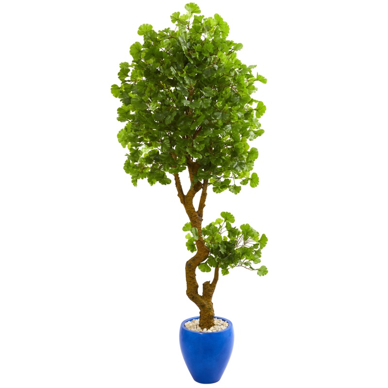 6’ Jingo Artificial Tree In Blue Planter Uv Resistant (Indoor/Outdoor)