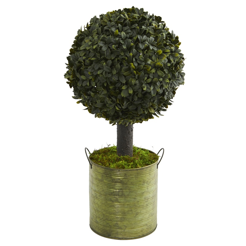 1.5’ Boxwood Ball Topiary Artificial Tree in Green Tin