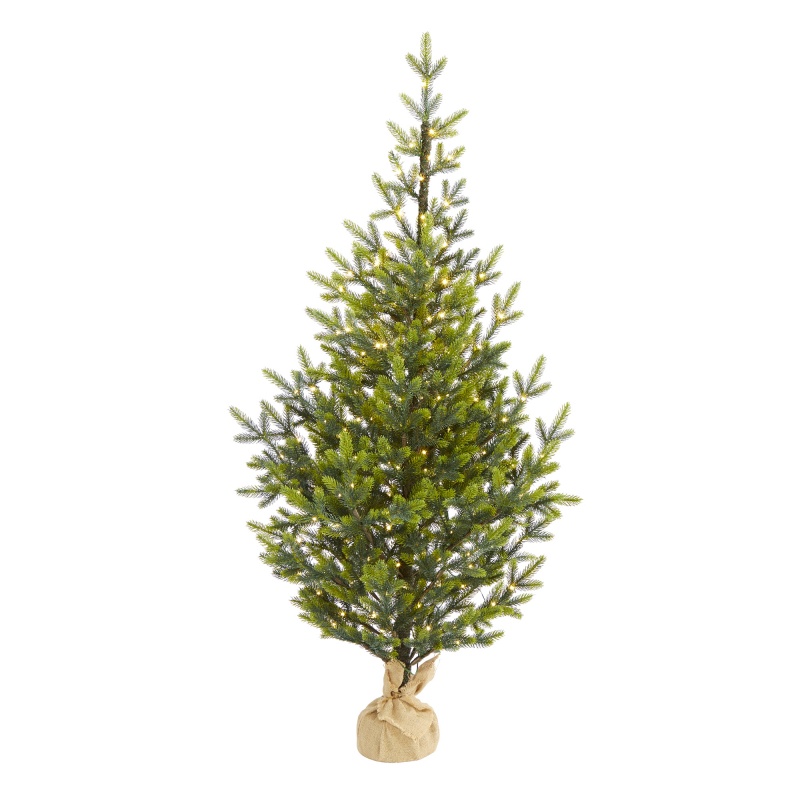 5’ Fraser Fir “Natural Look” Artificial Christmas Tree With 200 Clear Led Lights, A Burlap Base And 853 Bendable Branches