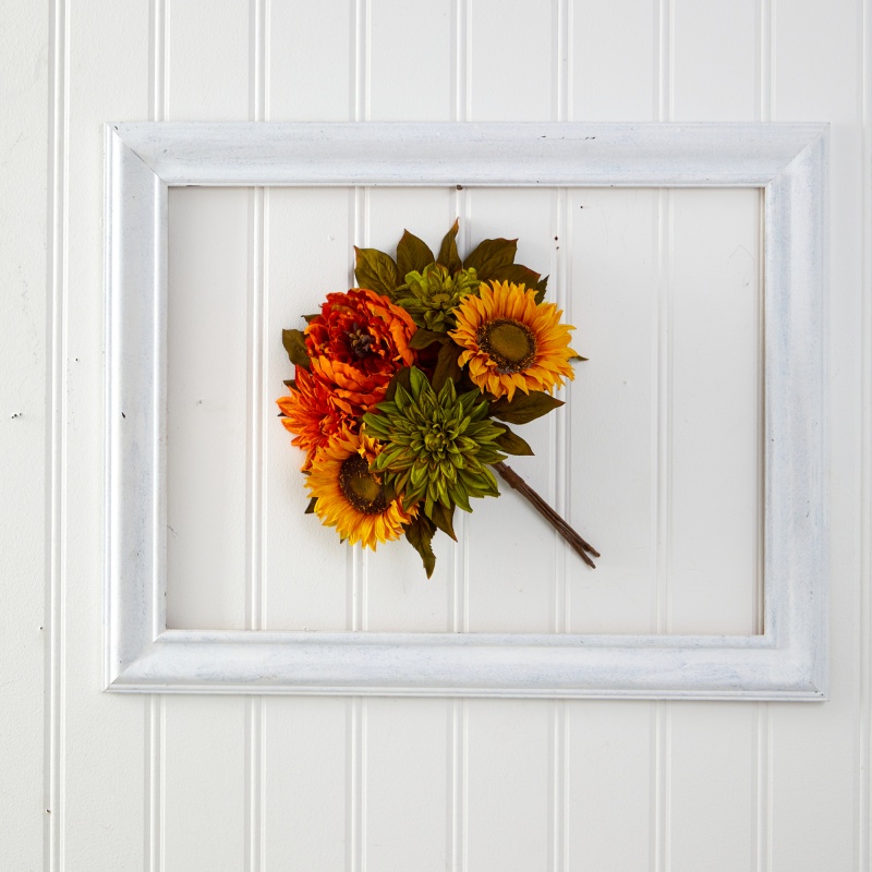 16” Peony, Dahlia And Sunflower Artificial Flower Bouquet (Set Of 2)