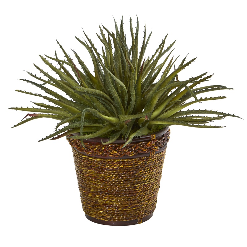 13” Aloe Artificial Plant In Basket