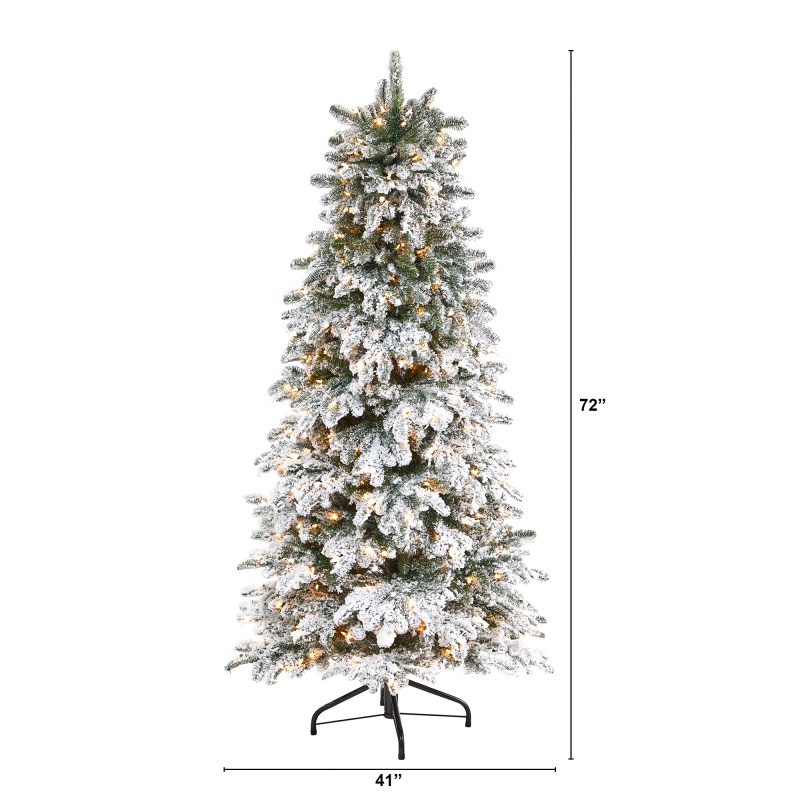 6’ Flocked North Carolina Fir Artificial Christmas Tree With 450 Warm White Lights And 1560 Bendable Branches