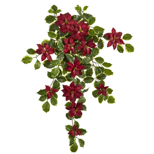 30” Poinsettia And Variegated Holly Artificial Plant (Set Of 2) - Real Touch