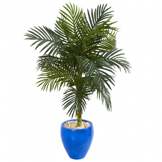 4.5’ Golden Cane Artificial Palm Tree In Blue Oval Planter