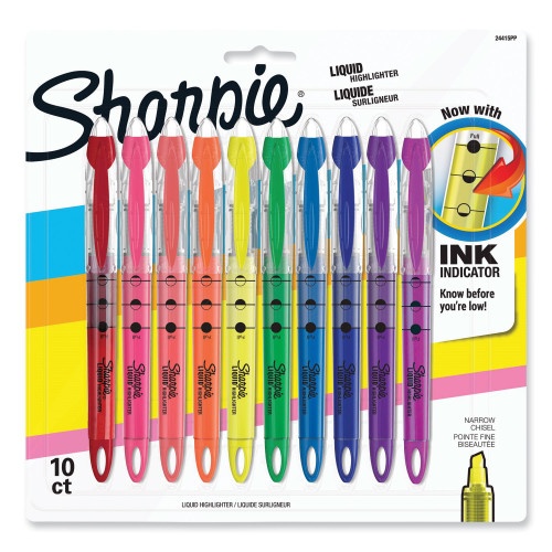 Sharpie Liquid Pen Style Highlighters, Assorted Ink Colors, Chisel Tip, Assorted Barrel Colors, 10/Set