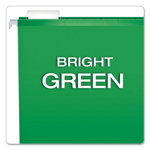 Pendaflex Colored Reinforced Hanging Folders, Letter Size, 1/5-Cut Tab, Bright Green, 25/Box