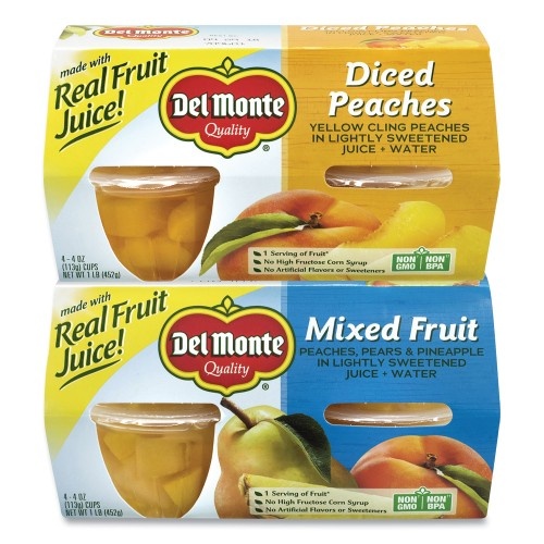 Del Monte Diced Peaches And Mixed Fruit Cups, 4 Oz Cups, 16 Cups/Carton, Ships In 1-3 Business Days