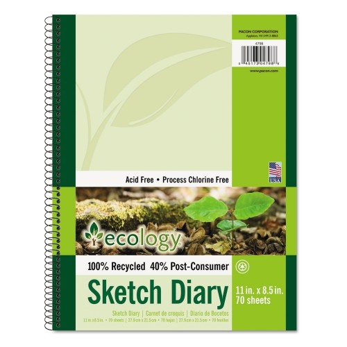 Pacon Ecology Sketch Diary, 60 Lb Text Paper Stock, Green Cover, 11 X 8.5 Sheets
