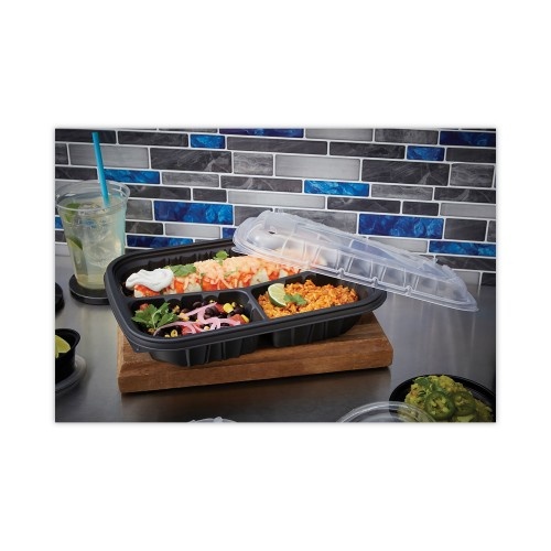 Pactiv Earthchoice Entree2go Takeout Container, 3-Compartment, 48 Oz, 11.75 X 8.75 X 2.13, Black, Plastic, 200/Carton