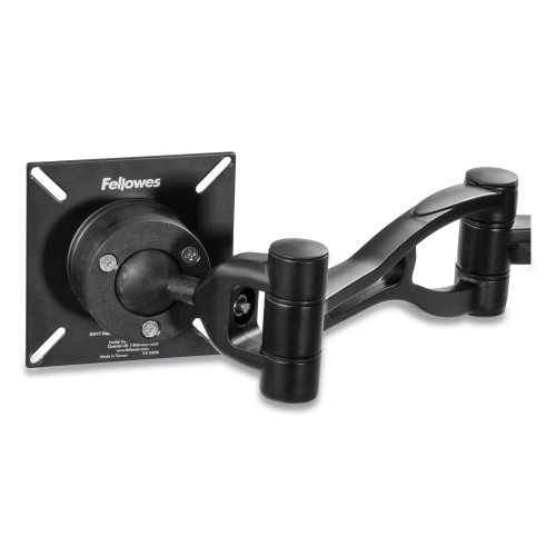 Fellowes Professional Series Depth Adjustable Dual Monitor Arm, 360 Deg Rotation, 37 Deg Tilt, 360 Deg Pan, Black, Supports 24 Lb