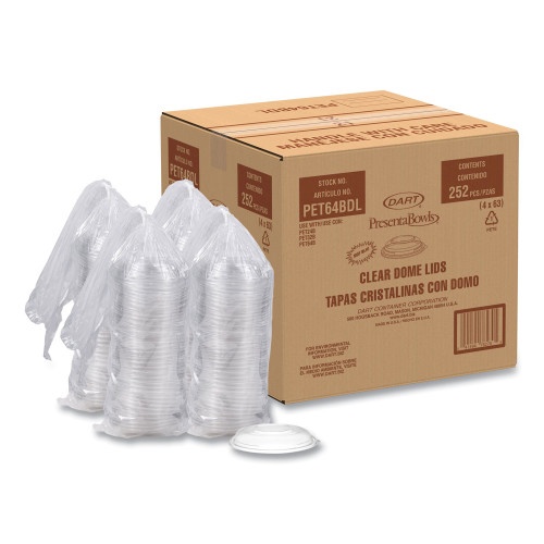 Dart® Plastic Dome Lid, No-Hole, Fits 9 oz to 22 oz Cups, Clear,  100/Sleeve, 10 Sleeves/Carton