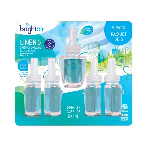 Bright Air Electric Scented Oil Air Freshener Refill, Linen And Spring Breeze, 0.67 Oz Bottle, 5/Pack