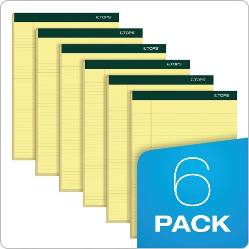 Tops Double Docket Ruled Pads, Narrow Rule, 100 Canary-Yellow 8.5 X 11.75 Sheets, 6/Pack