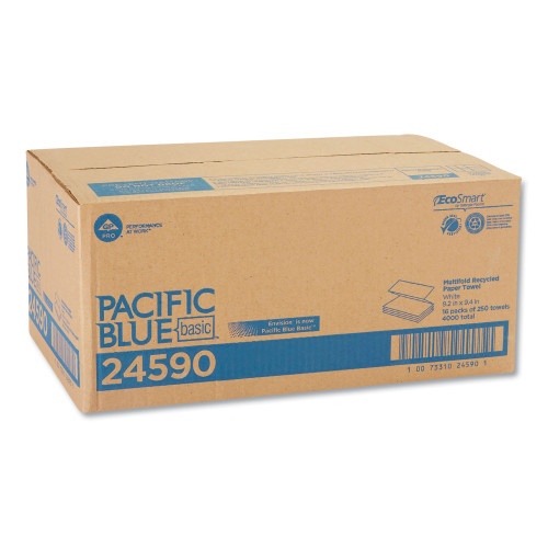 Georgia Pacific Professional Pacific Blue Basic M-Fold Paper Towels, 1-Ply, 9.2 X 9.4, White, 250/Pack, 16 Packs/Carton