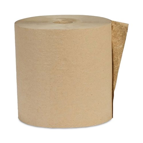 Eco Green Recycled Hardwound Paper Towels, 1-Ply, 8" X 600 Ft, 1.6 Core, Kraft, 12 Rolls/Carton