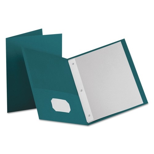 Oxford Twin-Pocket Folders With 3 Fasteners, Letter, 1/2" Capacity, Teal, 25/Box