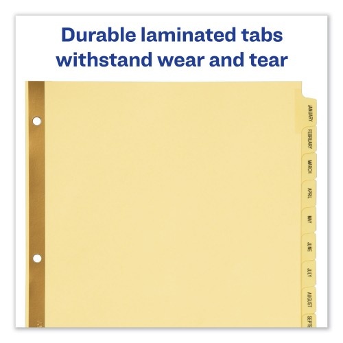 Avery Preprinted Laminated Tab Dividers With Gold Reinforced Binding Edge, 12-Tab, Jan. To Dec., 11 X 8.5, Buff, 1 Set