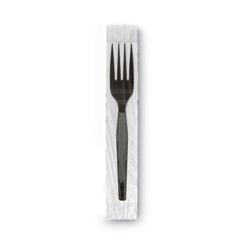 Dixie Grabn Go Wrapped Cutlery, Forks, Black, 90/Box, 6 Box/Carton