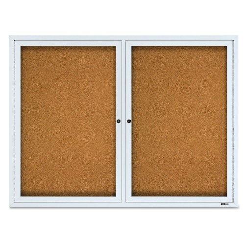 Quartet Enclosed Cork Bulletin Board, Cork/Fiberboard, 48 X 36, Tan Surface, Silver Aluminum Frame