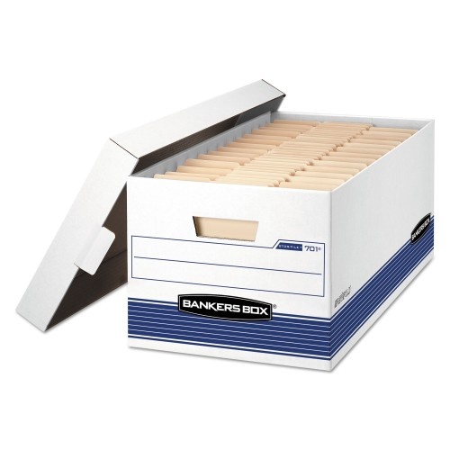 Bankers Box Stor/File Medium-Duty Storage Boxes, Letter Files, 12.88" X 25.38" X 10.25", White/Blue, 12/Carton