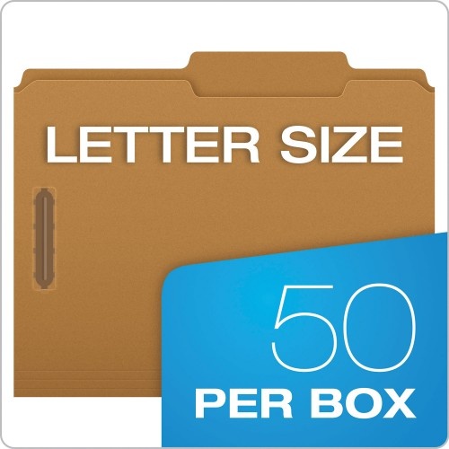 Pendaflex Kraft Folders With Two Fasteners, 2/5-Cut Tabs, Right Of Center, Letter Size, Kraft, 50/Box