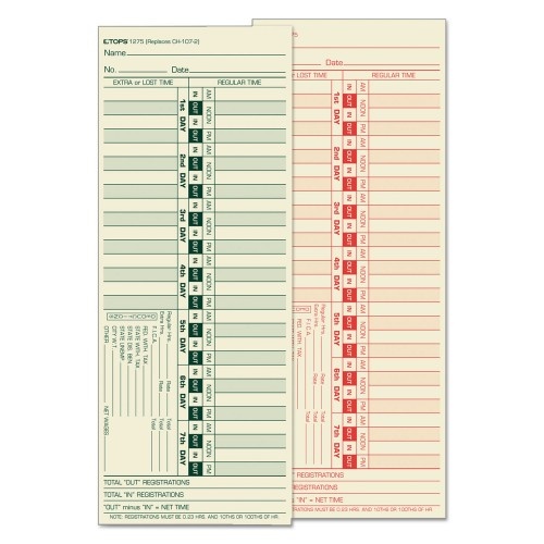 Tops Time Clock Cards, Replacement For Ch-107-2, Two Sides, 3.5 X 9, 500/Box