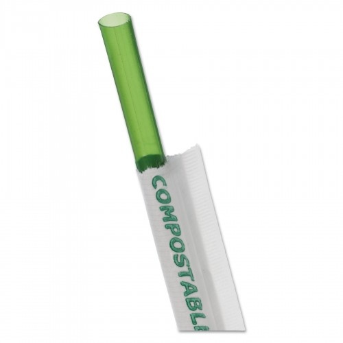 Eco-Products Wrapped Straw, 7.75", Green, Plastic, 9,600/Carton