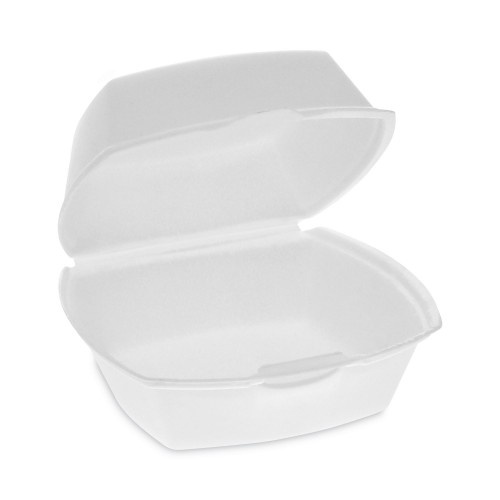 Pactiv Foam Hinged Lid Container, Single Tab Lock, 5.13 X 5.13 X 2.5, White, 500/Carton