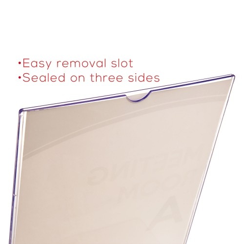 Deflecto Superior Image Slanted Sign Holder With Side Pocket, 13.5W X 4.25D X 10.88H, Clear