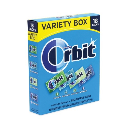 Orbit Sugar-Free Chewing Gum Variety Box, Four Mint Flavors, 14 Pieces/Pack, 18 Packs/Carton, Ships In 1-3 Business Days
