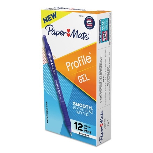 Paper Mate Profile Gel Pen, Retractable, Bold 1 Mm, Blue Ink, Translucent Blue Barrel, Dozen