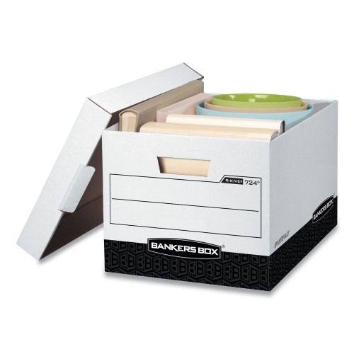 Bankers Box R-Kive Heavy-Duty Storage Boxes, Letter/Legal Files, 12.75" X 16.5" X 10.38", White/Black, 12/Carton