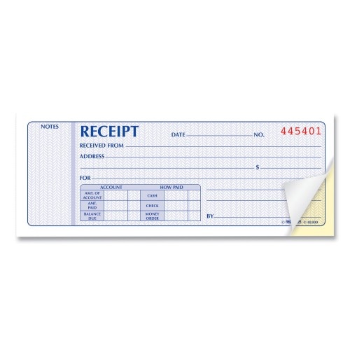 Rediform Receipt Book, Two-Part Carbonless, 7 X 2.75, 4 Forms/Sheet, 100 Forms Total