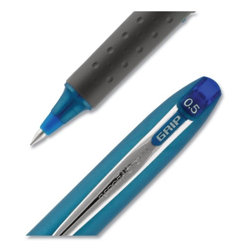 Uni-Ball Grip Roller Ball Pen, Stick, Micro 0.5 Mm, Blue Ink, Blue Barrel, Dozen