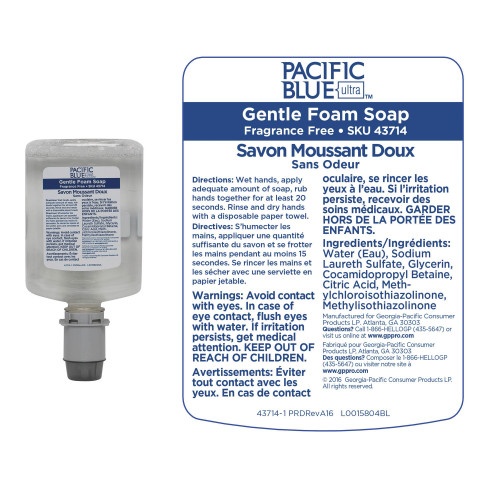 Georgia Pacific Professional Pacific Blue Ultra Foam Soap Manual Dispenser Refill, Fragrance-Free, 1,200 Ml, 4/Carton