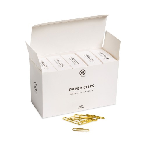 U Brands Paper Clips, Medium, Vinyl-Coated, Gold, 200 Clips/Box, 5 Boxes/Pack