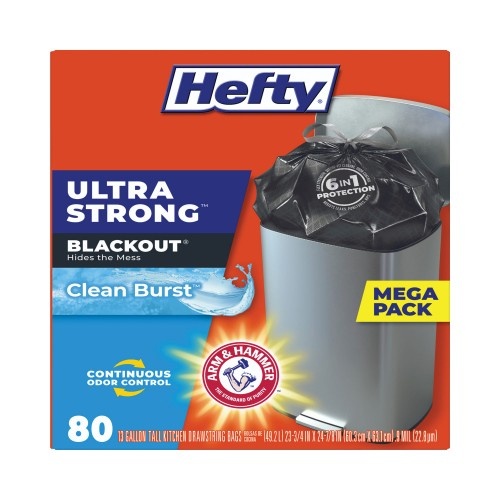 Hefty Strong Multipurpose Drawstring Trash Bags 30 Gallon, 28 Ea